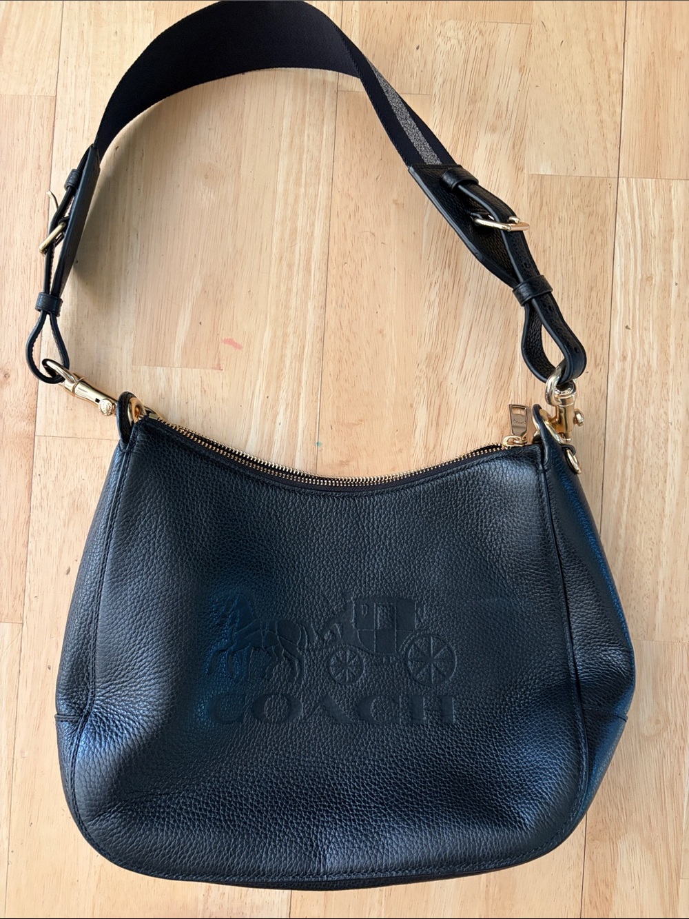 Coach Black Pebbled Leather Shoulder Hobo with Gold Hardware